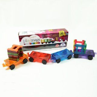 Playmags Clear Color Magnetic Tiles Building Set 20 Pcs with Cars Toys & Games