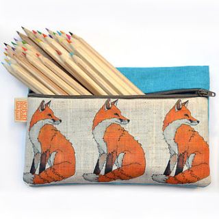 fox illustration linen zipper pencil pouch by ceridwen hazelchild design
