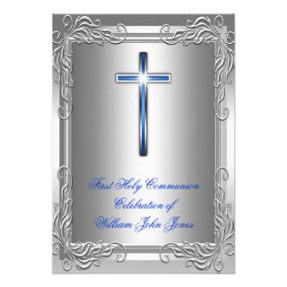 Boy First Holy Communion Silver Royal Blue Announcement
