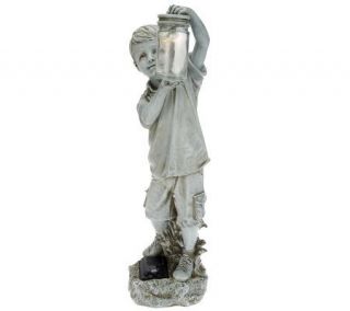 18 inch Boy w/Firefly Jar Solar Garden Statue by Valerie —
