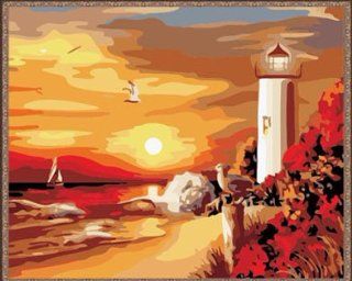 AutoLive Lighthouse in Sunset Paint By Number Kits, Lighthouse Paint By Numbers Kits, 16"x20"