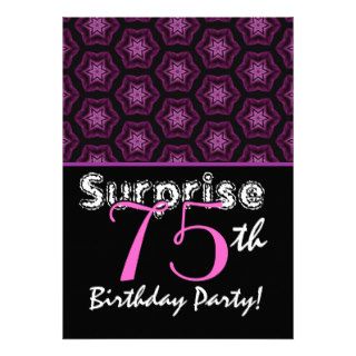 SURPRISE 75th Birthday Pink Black Cloud Stars Invitations