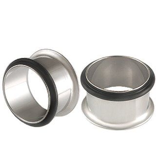 5/8" inch (16mm)   316L Surgical Stainless Steel Single Flared Flare Tunnels Plugs with black o ring 1346   Ear Stretching Expanders Stretchers   Sold as a Pair Jewelry