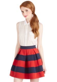 Stripe it Lucky Skirt in Navy & Red  Mod Retro Vintage Skirts