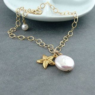 gold starfish and coin pearl bracelet by wished for