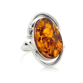 Age of Amber Honey Amber Flat Oval Sterling Silver Ring