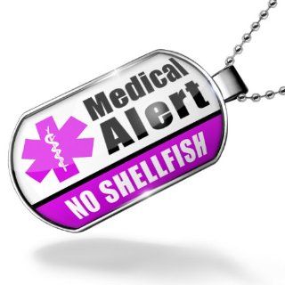 Dogtag Medical Alert Purple No Shellfish Dog tags necklace   Neonblond Jewelry