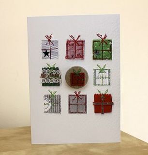hand embroidered christmas badge card by quirkybee