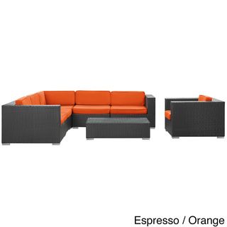 Corona Outdoor Patio Espresso 7 Piece Sectional Sofa Set Modway Sofas, Chairs & Sectionals