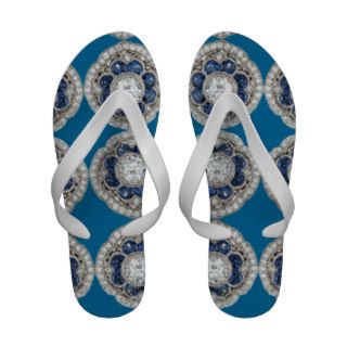 Sapphire White Bling Design on Blue Glitter Flip Flops