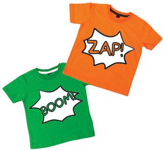 green, orange or red comic t shirt set by banana lane designs