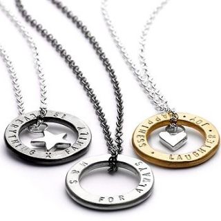 personalised hugs charm necklace by chambers & beau