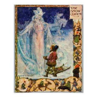 Vintage Fairy Tale Snow Queen with Snowflakes Posters