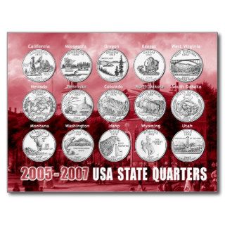 USA State Quarters (Coins) 2005   2007 Post Cards