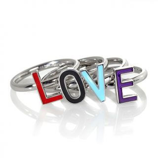 Stately Steel Set of Four Enamel Stackable "Love" Rings
