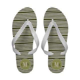 Dk Olive White Mini Stripes Olive Monogram Sandals