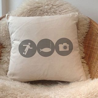 personalised 'hobbies' cushion by a piece of ltd