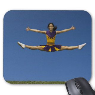 Female cheerleader doing jump splits in air 2 mousepads