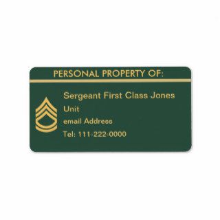 Army Sergeant First Class Property Label