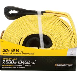 Smart Straps Heavy-Duty Recovery Tow Strap with Loop Ends — 30ft.L x 3in.W, 22,500-Lb. Breaking Strength, Yellow, Model# 832  Tow Chains, Ropes   Straps