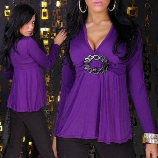 Babydoll Tunika Langarm  Shirt mit Unterbrustgrtel Gr. 34,36, Violett    InT11 Bekleidung