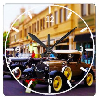 Antique Cars on Display at Country Club Plaza KC Square Wall Clocks
