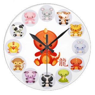 Chinese Zodiac Year of the Dragon Round Wall Clock
