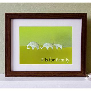 elephants ‘f is for family’ print by elephant grey