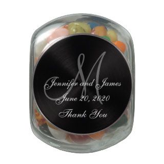Grey Black Monogram Names Wedding Favor Thank You Jelly Belly Candy Jars