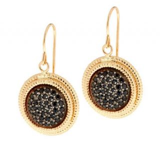 VicenzaGold Black Spinel Textured Border Dangle Earrings 14K Gold —