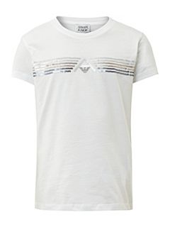 Armani Junior Girl`s short sleeved sequin logo T shirt White
