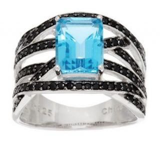 Black Spinel & Emerald Cut Gemstone Sterling Ring —