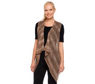 LOGO by Lori Goldstein Knit Crochet Cascading Vest with Sequins —