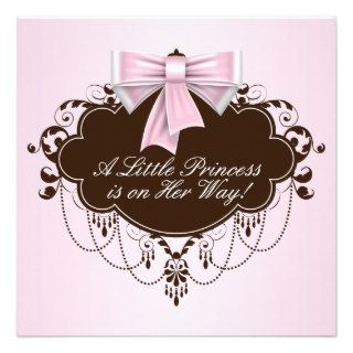 Elegant Pink and Brown Princess Baby Shower Custom Announcement