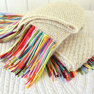 pure wool and ribbon fringed scarf by naive textile art
