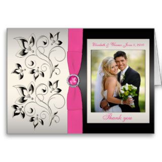 Pink and Black Thank You Card with Photo Greeting Card