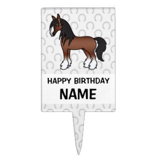 Brown Cartoon Gypsy Vanner Shire Clydesdale Horse Cake Toppers