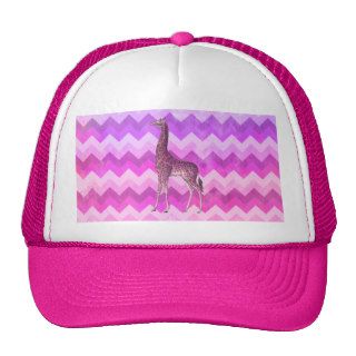 Whimsical Brown Giraffe Pink Watercolor Chevron Hat