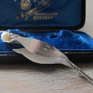 vintage silver & faux pearl brooch by ava mae designs
