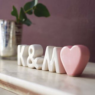 personalised ceramic initials with heart by the gift studio