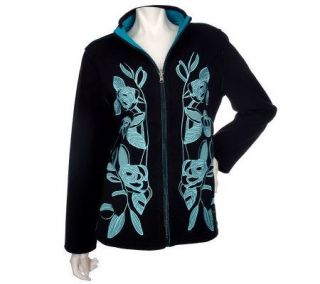 Susan Graver Reversible Fleece Jacket with Mesh Applique —