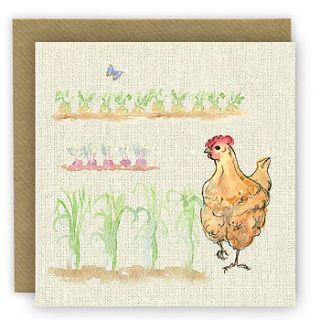 'veggie patch hens' leeks greeting card by dawn critchley designs