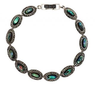 Marcasite and Abalone 8 Sterling Station Bracelet —