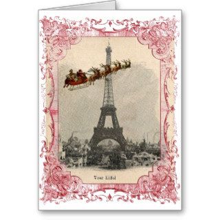 Vintage Santa over Paris Christmas Card