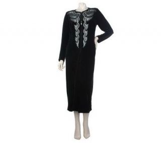 Bob Mackies Embroidered Velvet Zip Front Robe w/ Embroidery —