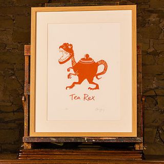 tea rex hand printed screenprint by cardinky