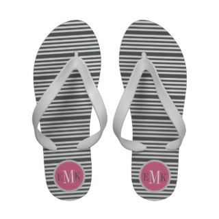 Dk Gray White mini stripes Pink Monogram Flip Flops