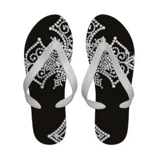 Cross, Silver Bling on Black Background Print Sandals