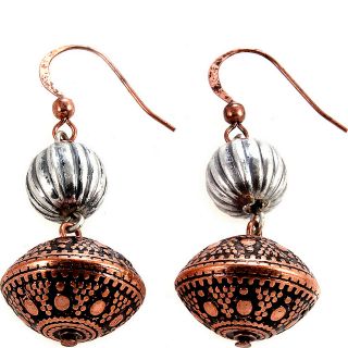 Alexa Starr Double Drop Burnished Silver And Copper Textured Bead Earrings