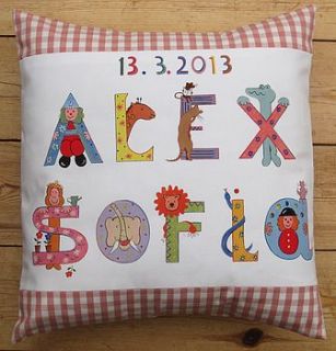 personalised child's name cushion by edwina cooper designs